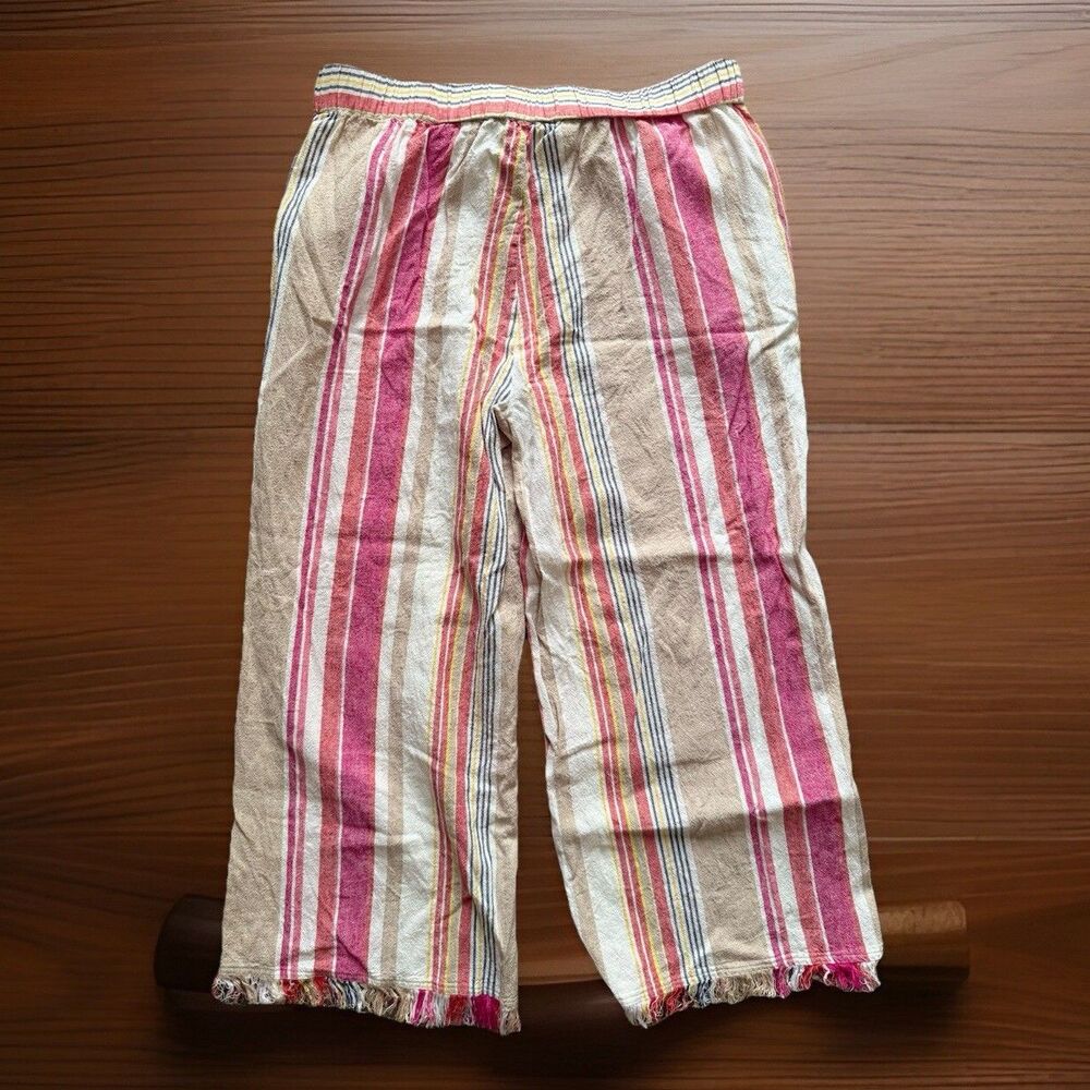 ZAC & RACHEL Linen Blend Wide Leg Frayed Cuffs Striped Crop Pants Size Medium - Picture 7 of 7